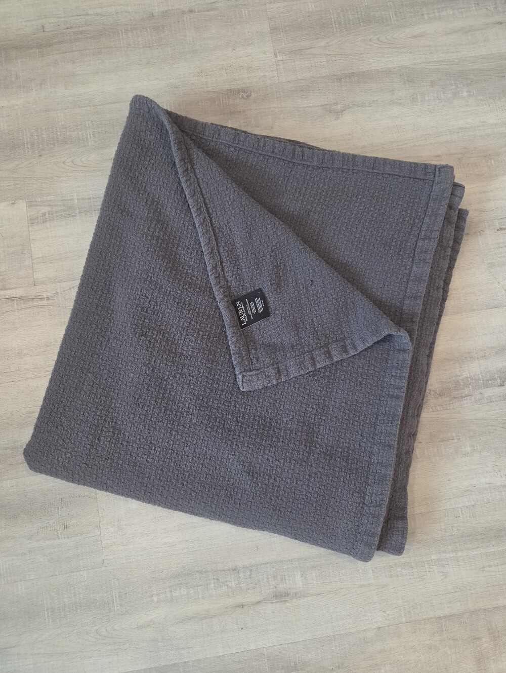 Lauren Ralph Lauren King Blanket Gray 100% Cotton Textured Woven